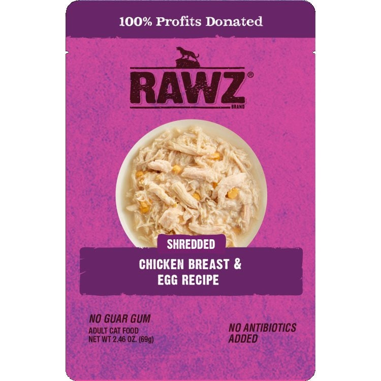 RAWZ Cat Shredded Chicken Breast N Egg 8/2.46oz (Case of 8 Pouches)