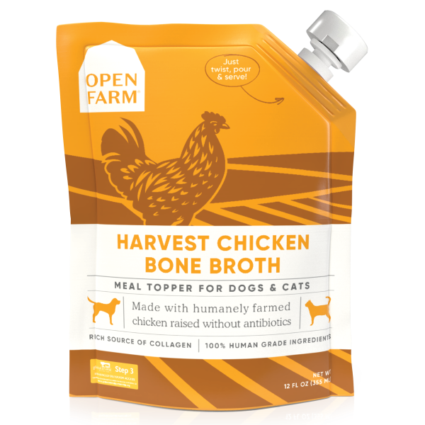 Open Farm Dog/Cat Bone Broth Topper Harvest Chicken 12 oz
