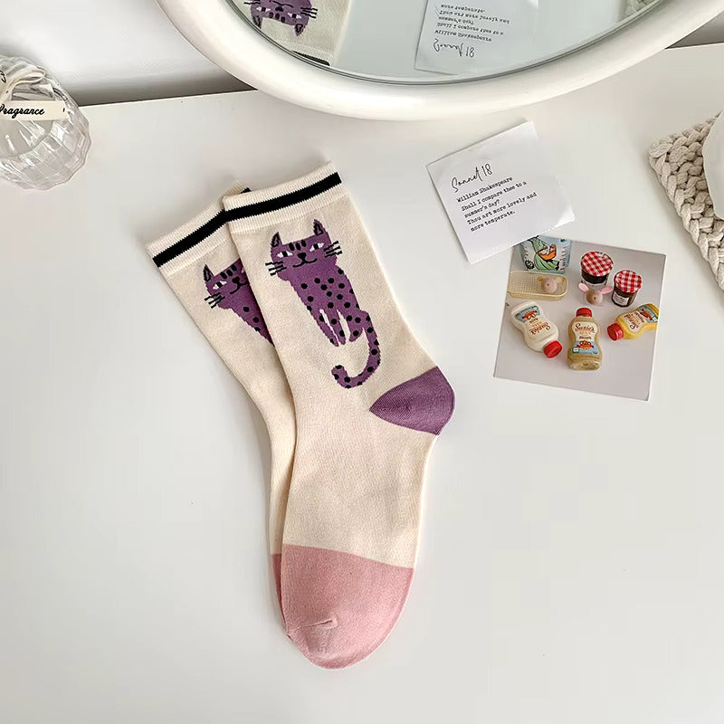 Purple Spotted Cat Socks