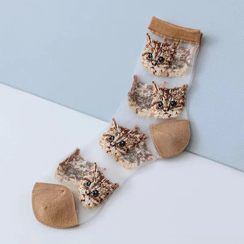 Beige Sheer Cat Socks