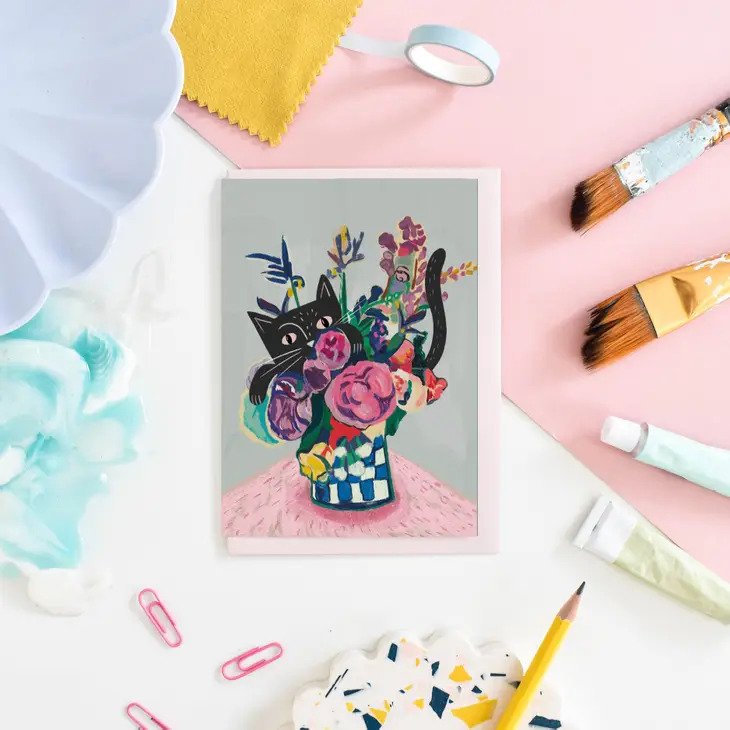 Catisse Flowers and Cat Greeting Card