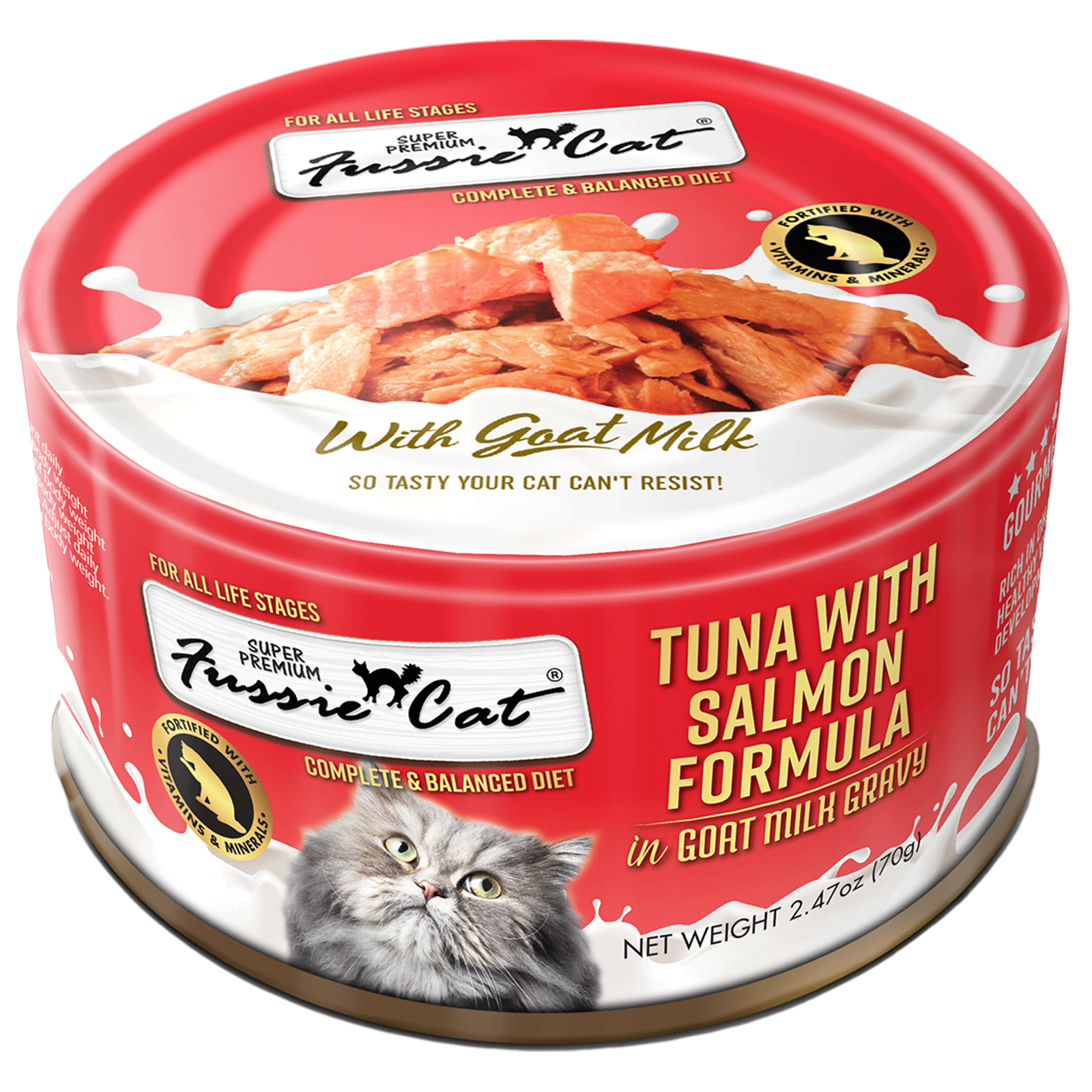 Fussie Cat Tuna with Salmon Formula in Goat Milk Gravy 2.47 oz