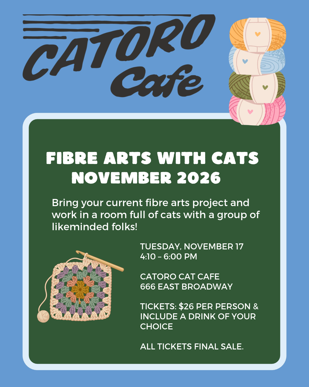 Fibre Arts with Cats - Tuesday, November 17