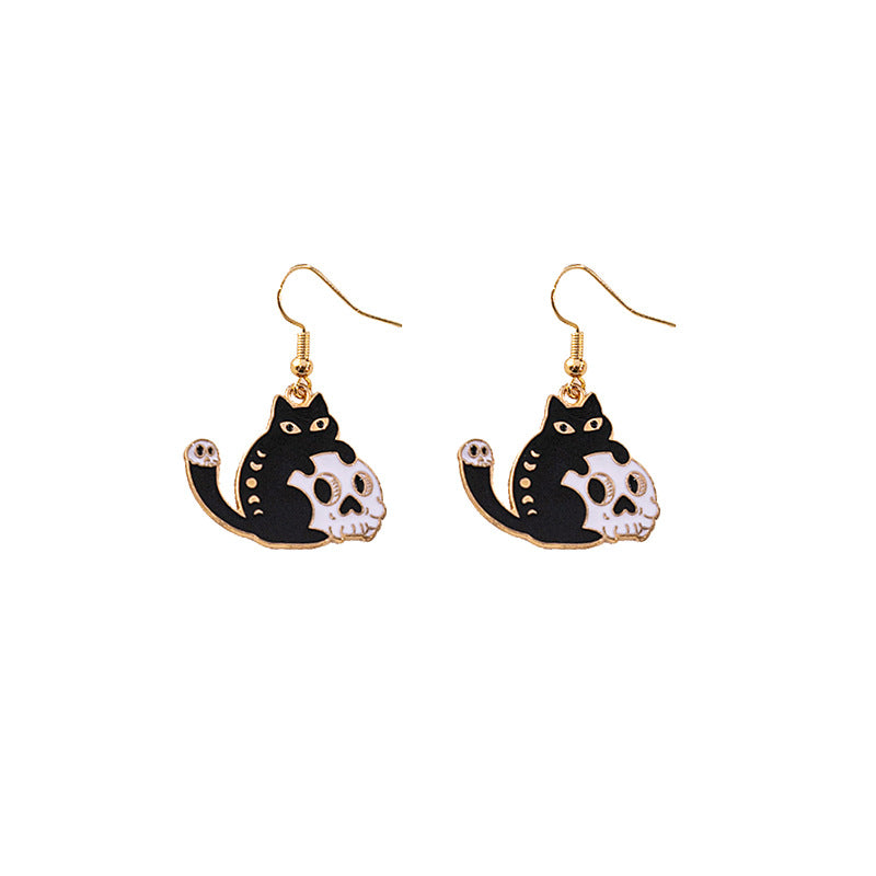Black Cat Skull Earrings