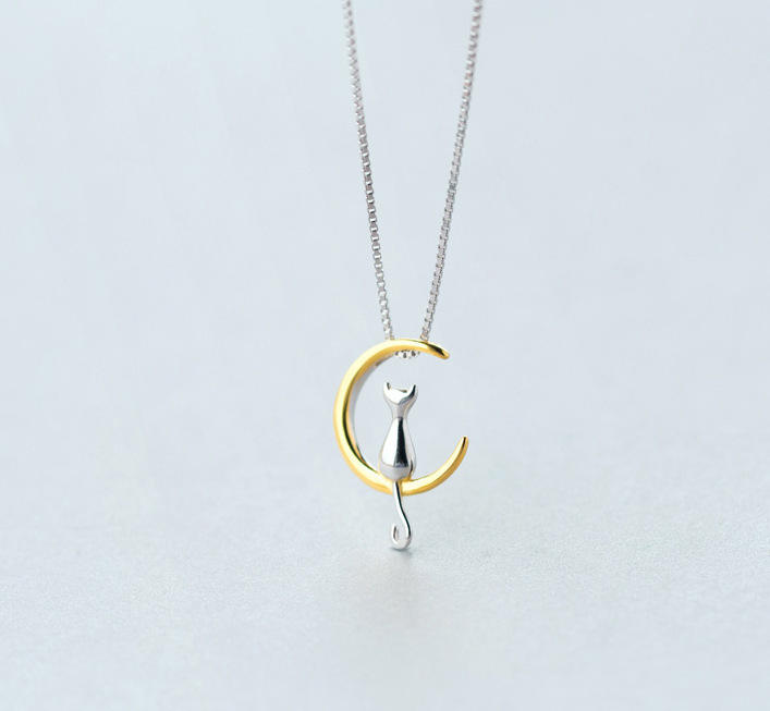 Cat Moon Pendant Necklace
