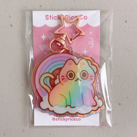 Rainbow Cat Glitter Keychain