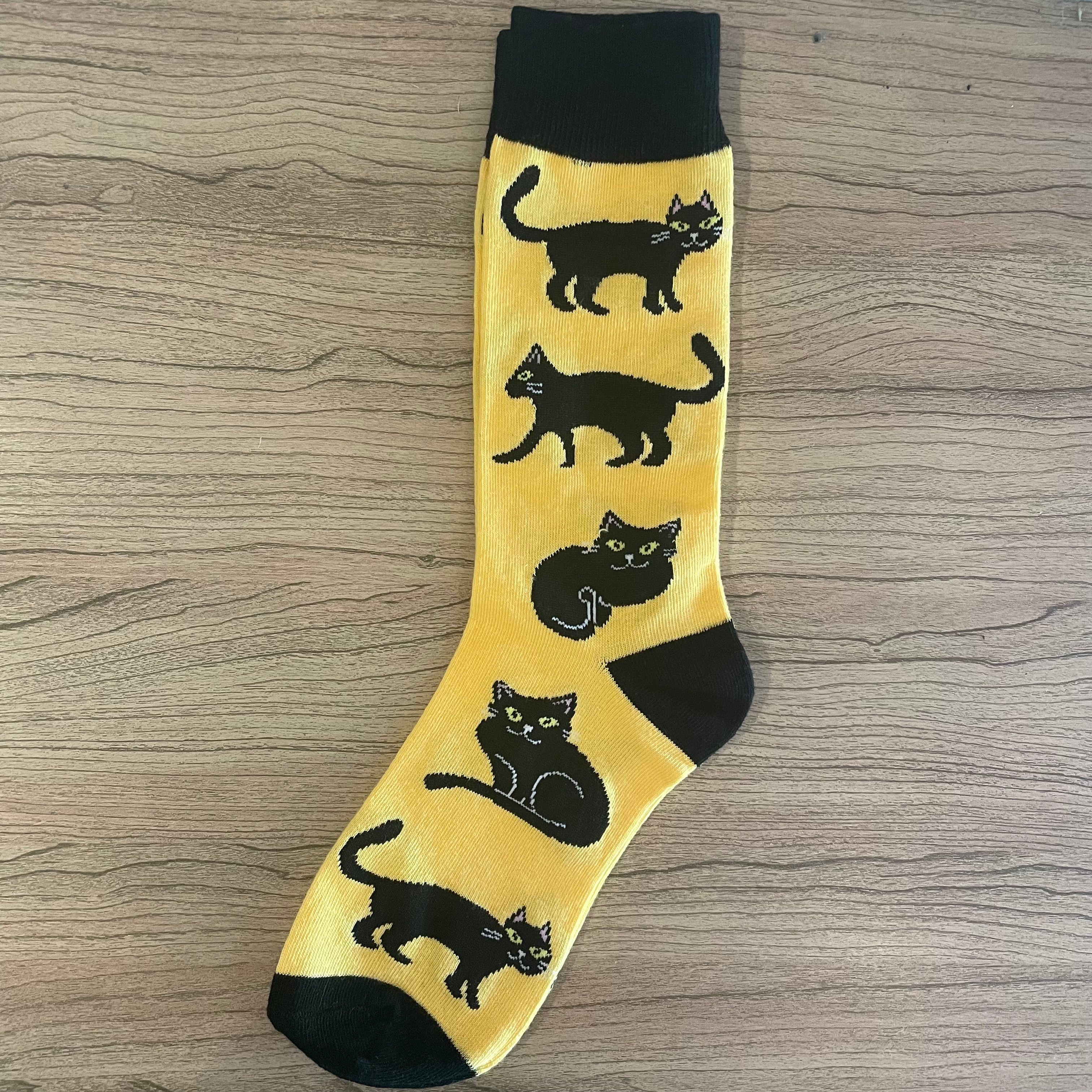 Yellow & Black Cat Socks