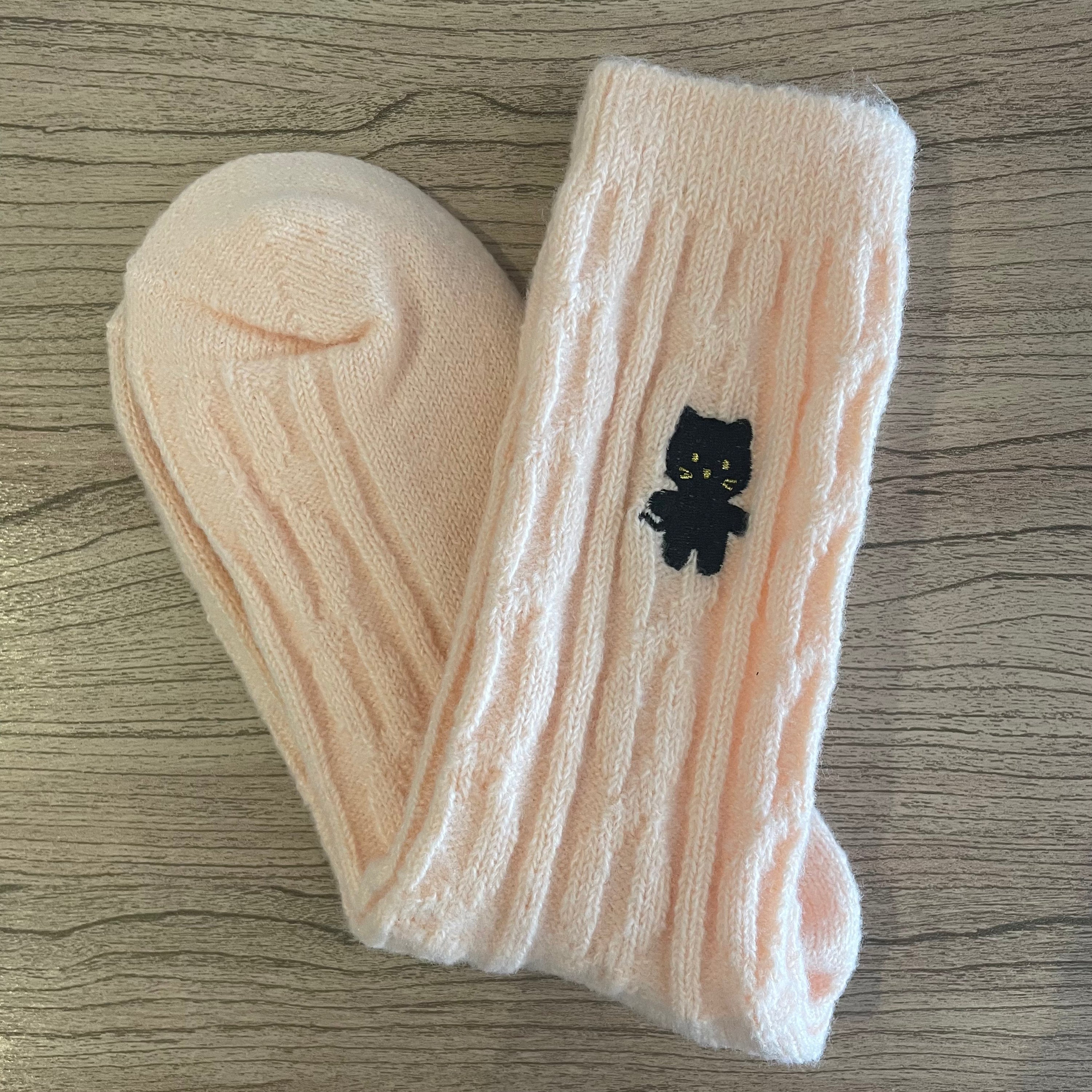 Pink Embroidered Cat Socks