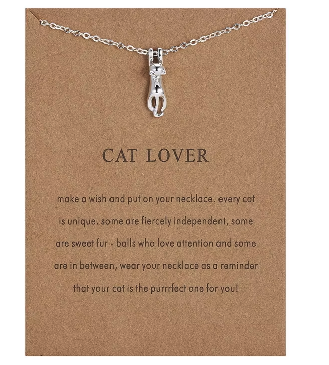 Cat Dangle Necklace - Stainless Steel