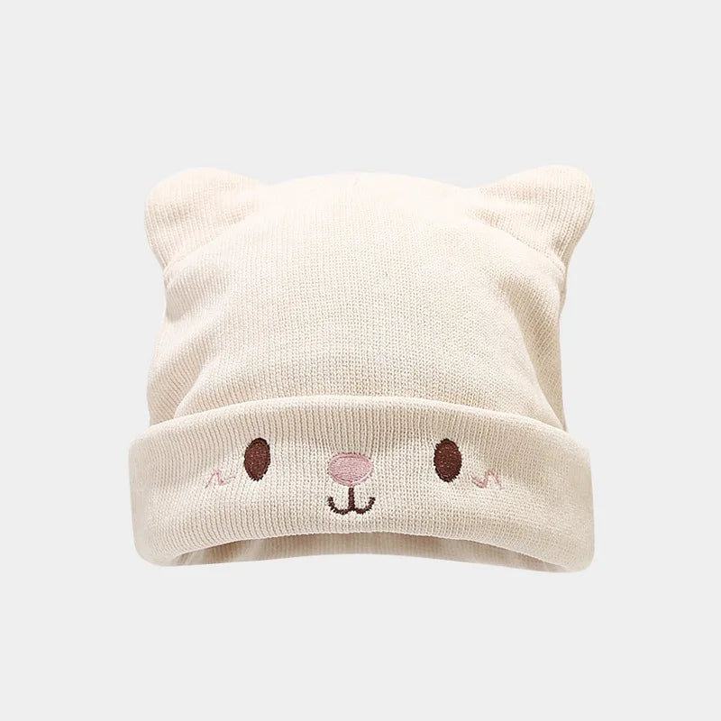 Cat Face Beanie - Beige