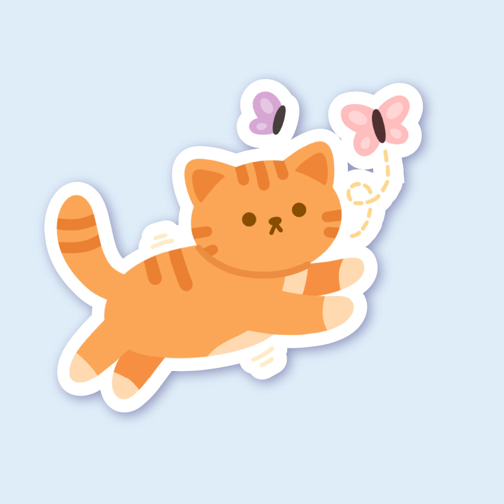 Butterfly Chaser Cat Sticker