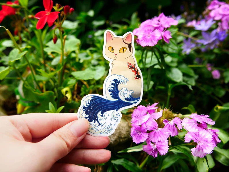 Hokusai Wave Cat Sticker