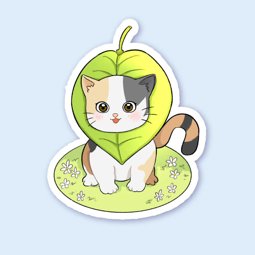 Leaf Hat Cat Sticker
