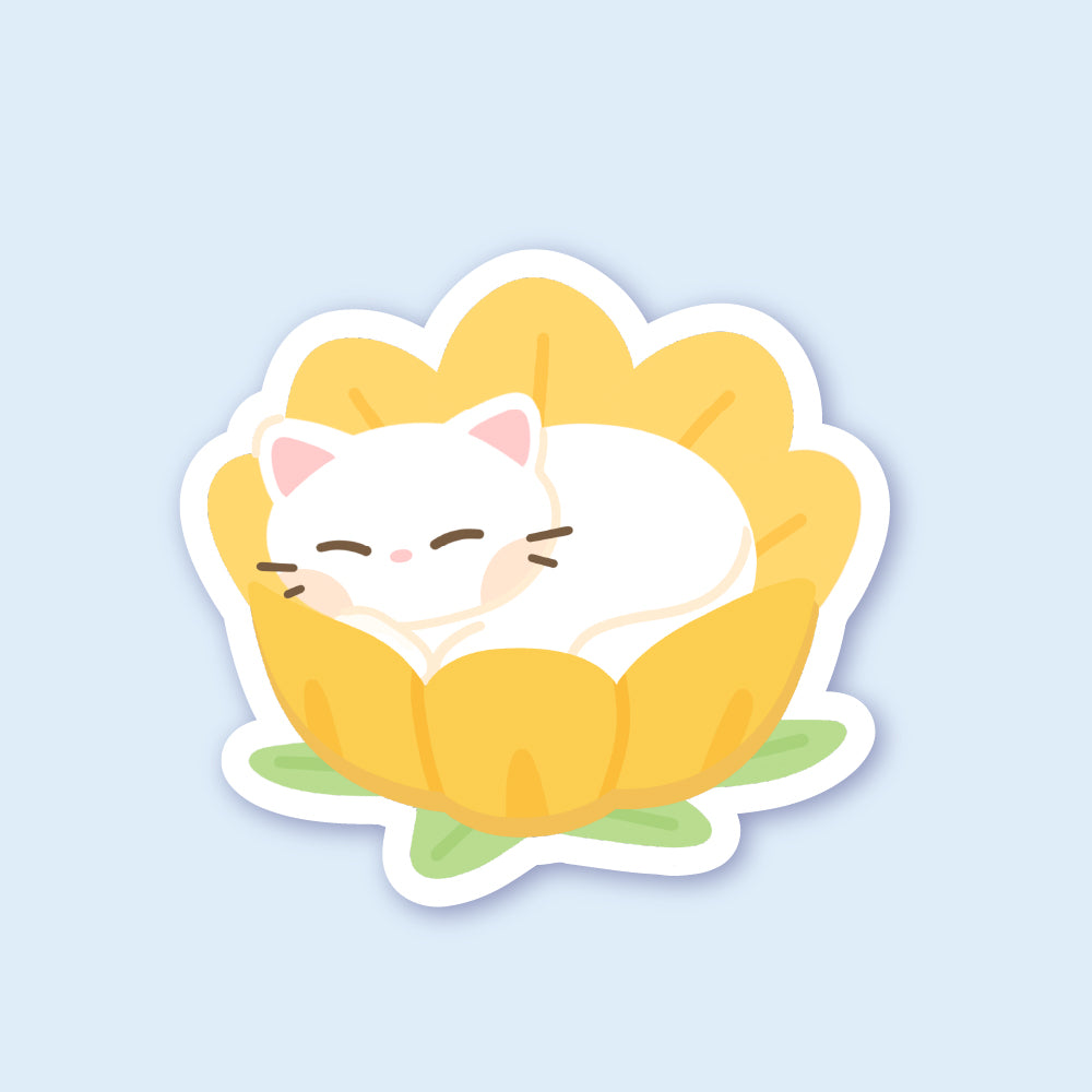 Sleepy Flower Cat Sticker
